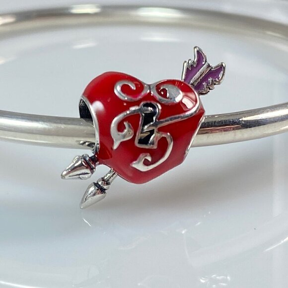 Sterling Silver Red Heart Cupid & Arrow Charm - Picture 1 of 13